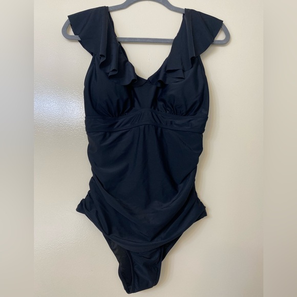 Black Ruffled tummy control one piece bathing suit  - Daci - Picture 4 of 8